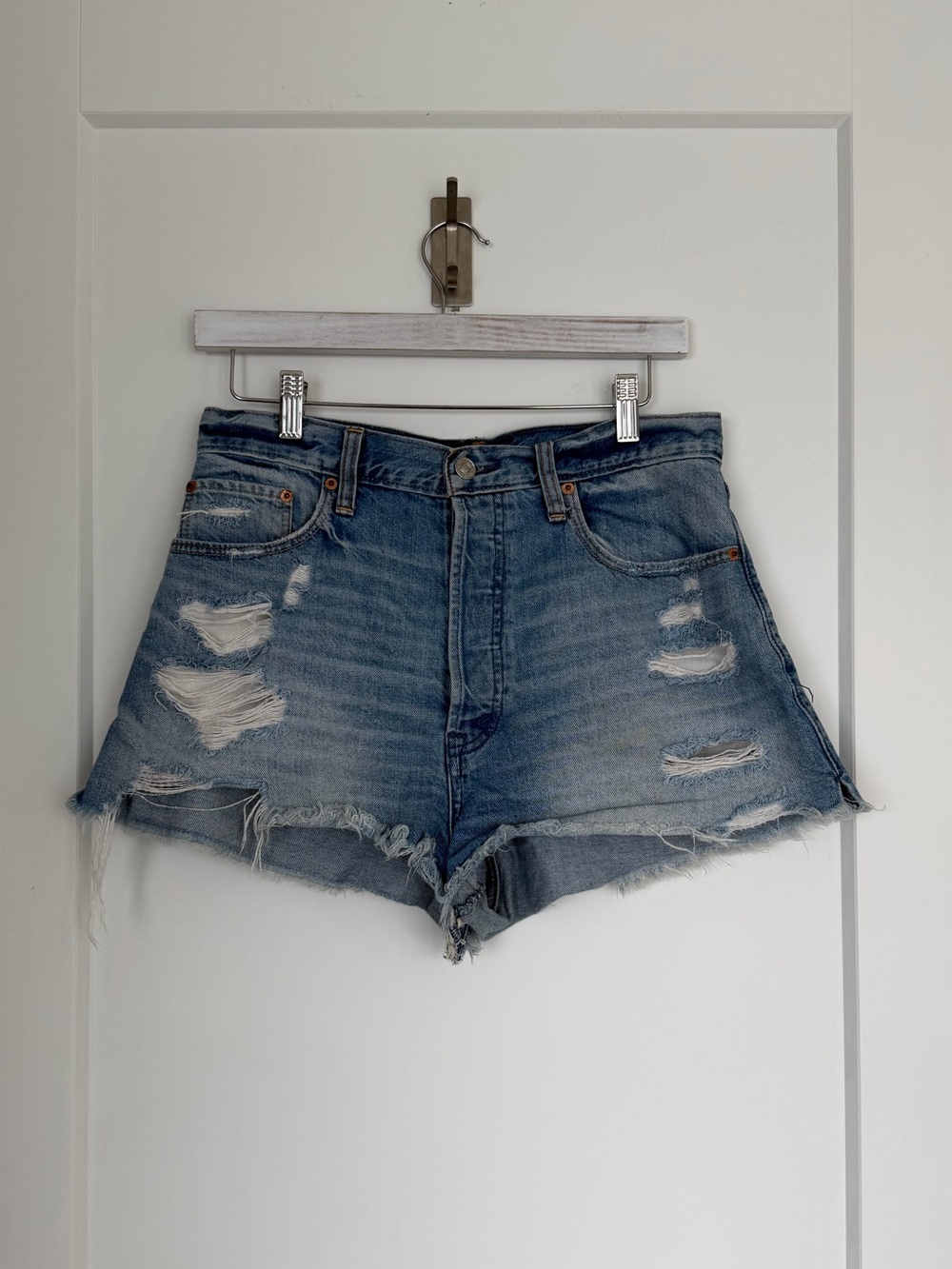 Abercrombie & Fitch Distressed High Rise Mom Denim Shorts